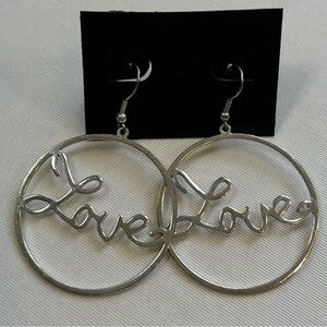 Silver Love Hoop Dangle Earrings